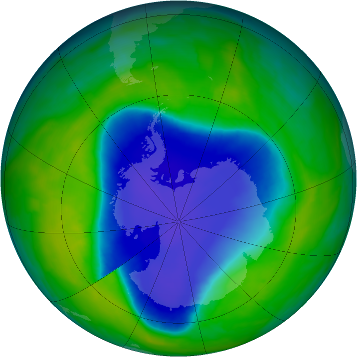 Antarctic ozone map for 11 November 2008